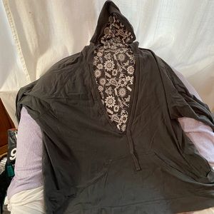 Grey long sleeved t-shirt with hood